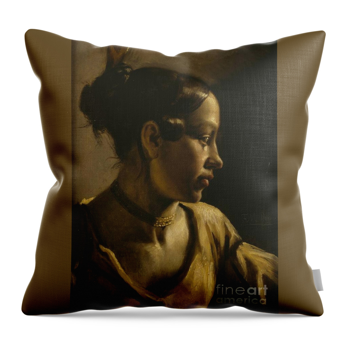 Ford Madox Brown 1821�1893 Title Head Of A Girl Throw Pillow featuring the painting Title Head of a Girl by MotionAge Designs