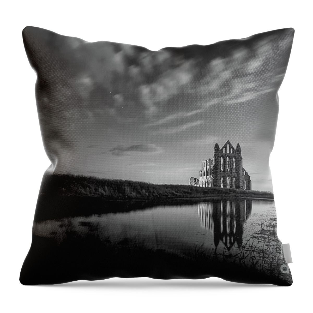 England Throw Pillow featuring the photograph 02-29am in Whitby BW by Mariusz Talarek