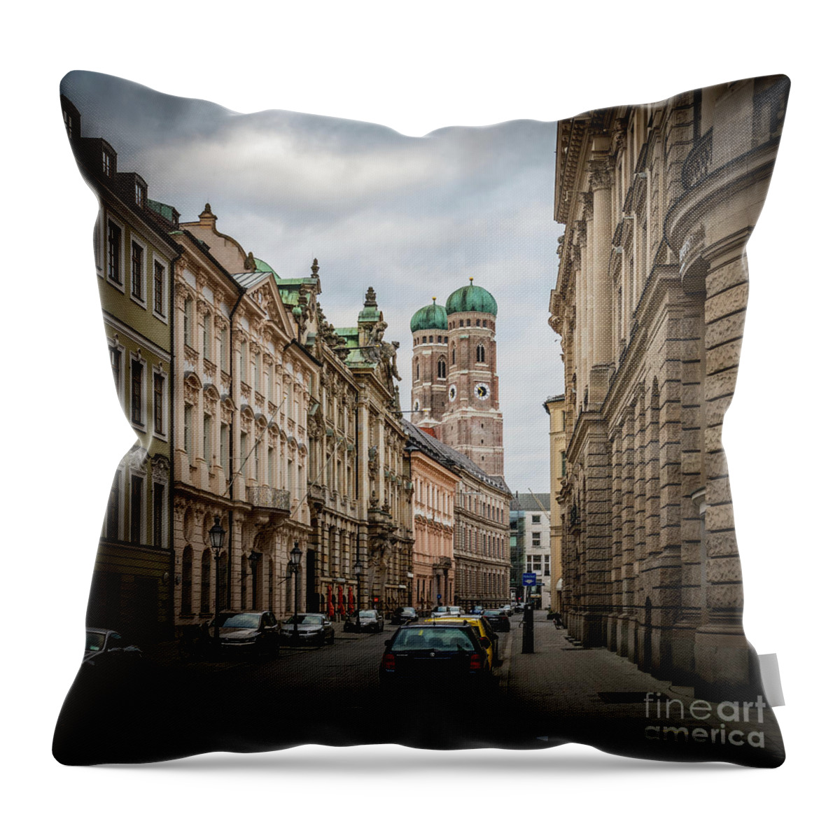 Bavaria Throw Pillow featuring the photograph A beautiful look at the Frauenkirche by Hannes Cmarits