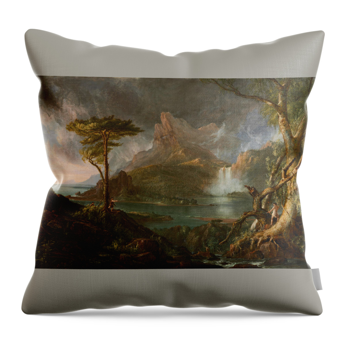 Thomas Cole Throw Pillow featuring the painting A Wild Scene by MotionAge Designs