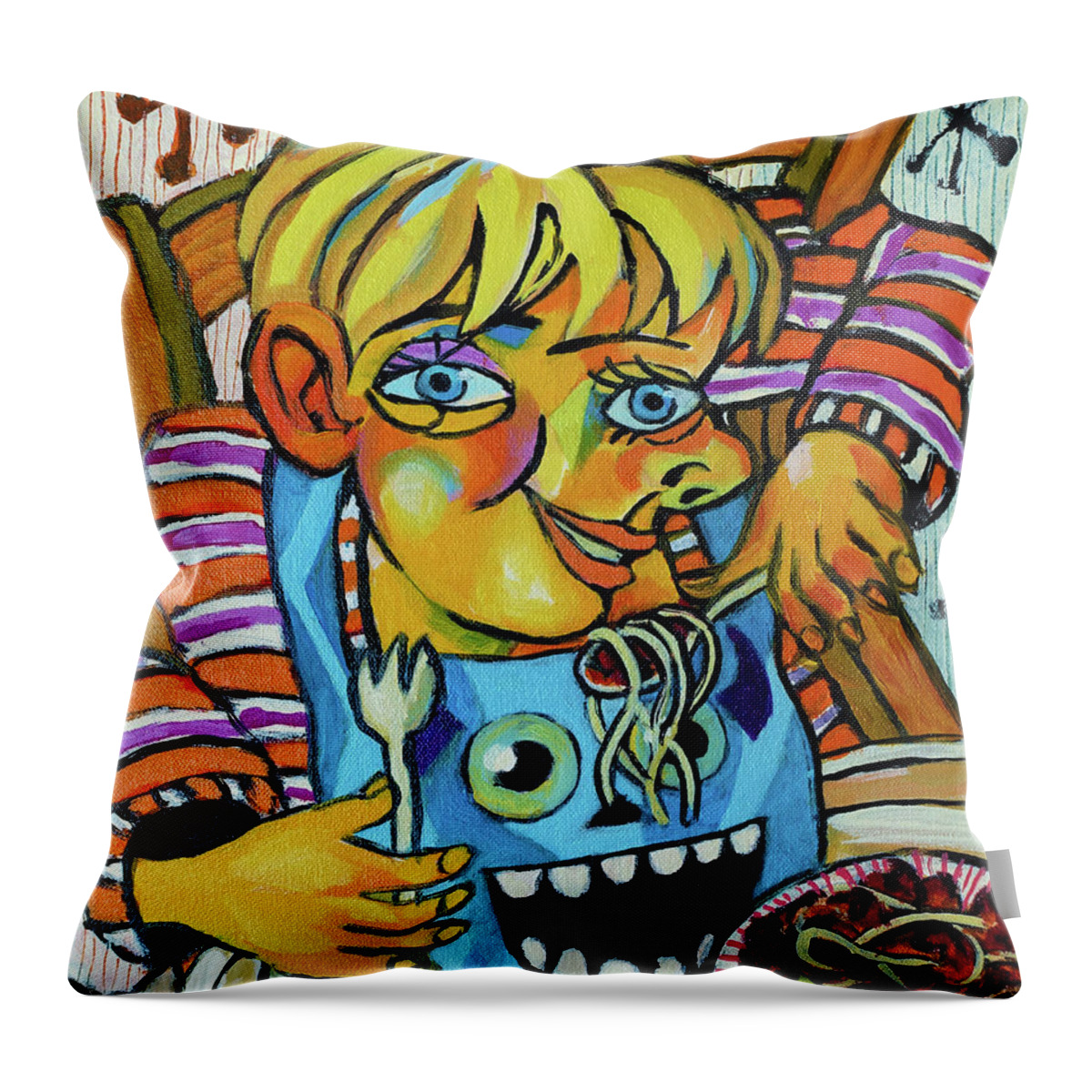 Alfie Throw Pillow featuring the drawing Alfie with spaghetti by Peregrine Roskilly