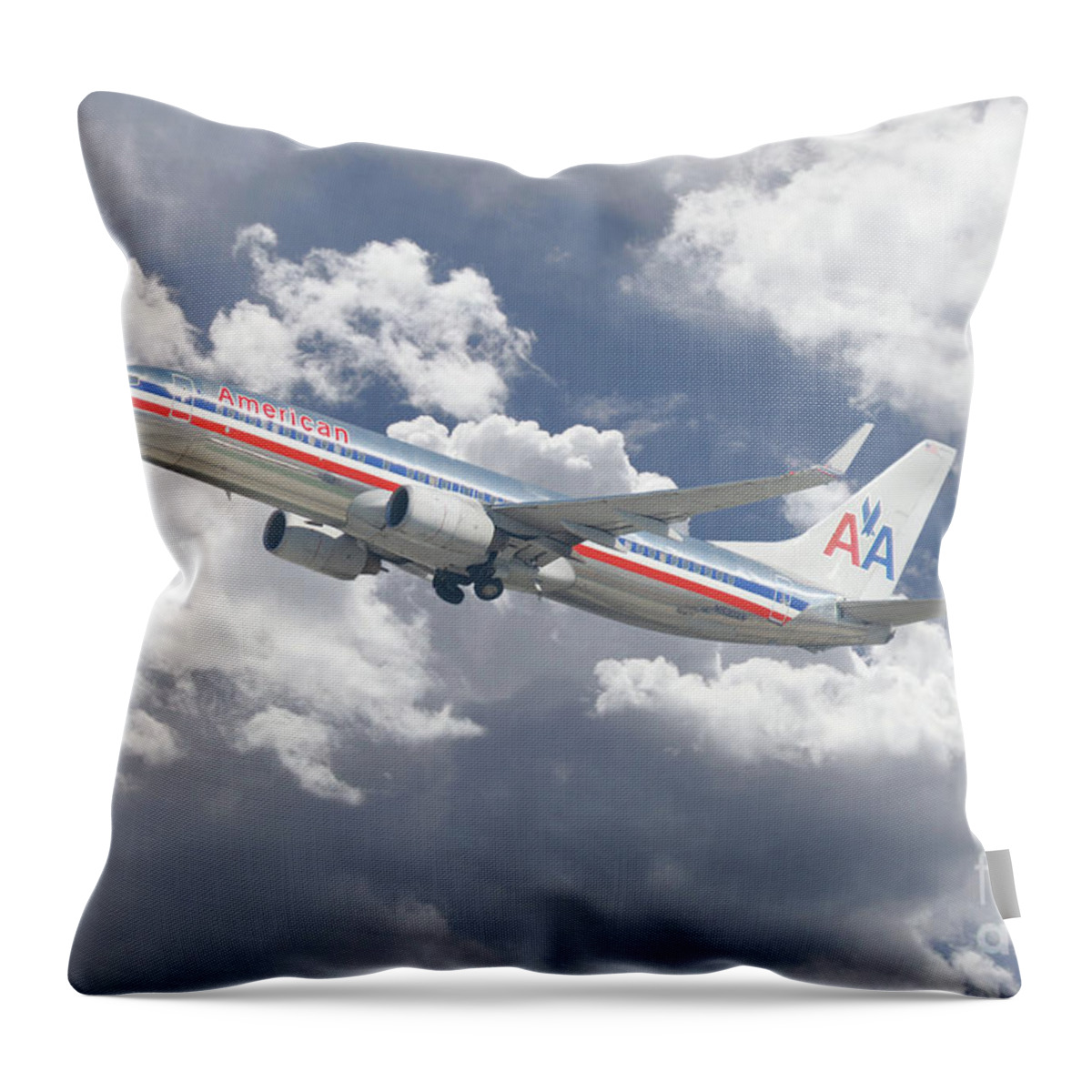 American Airlines Throw Pillow featuring the digital art American Airlines Boeing 737 by Airpower Art