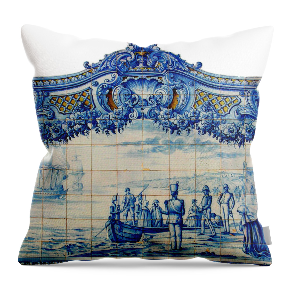 Portugal Throw Pillow featuring the photograph Antique Tile #1 by Jean Wolfrum