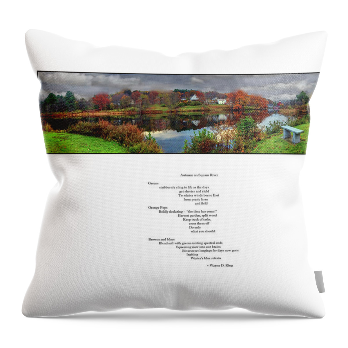 Squam Throw Pillow featuring the photograph Autumn on Squam River Poem by Wayne King