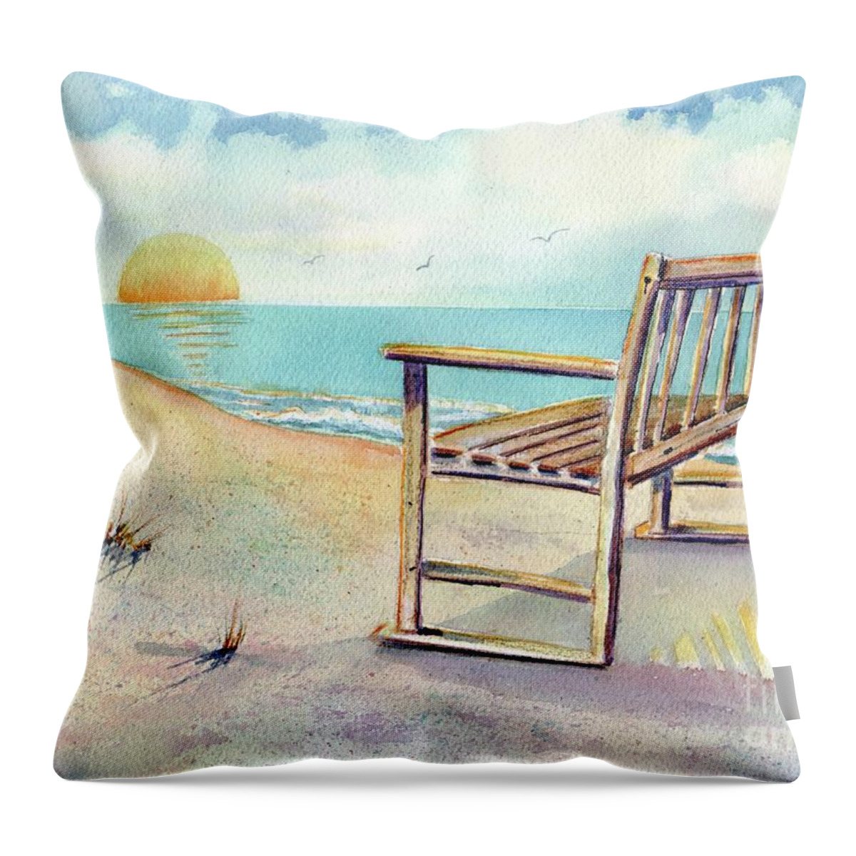 Beach Throw Pillow featuring the painting Beach Bench by Midge Pippel