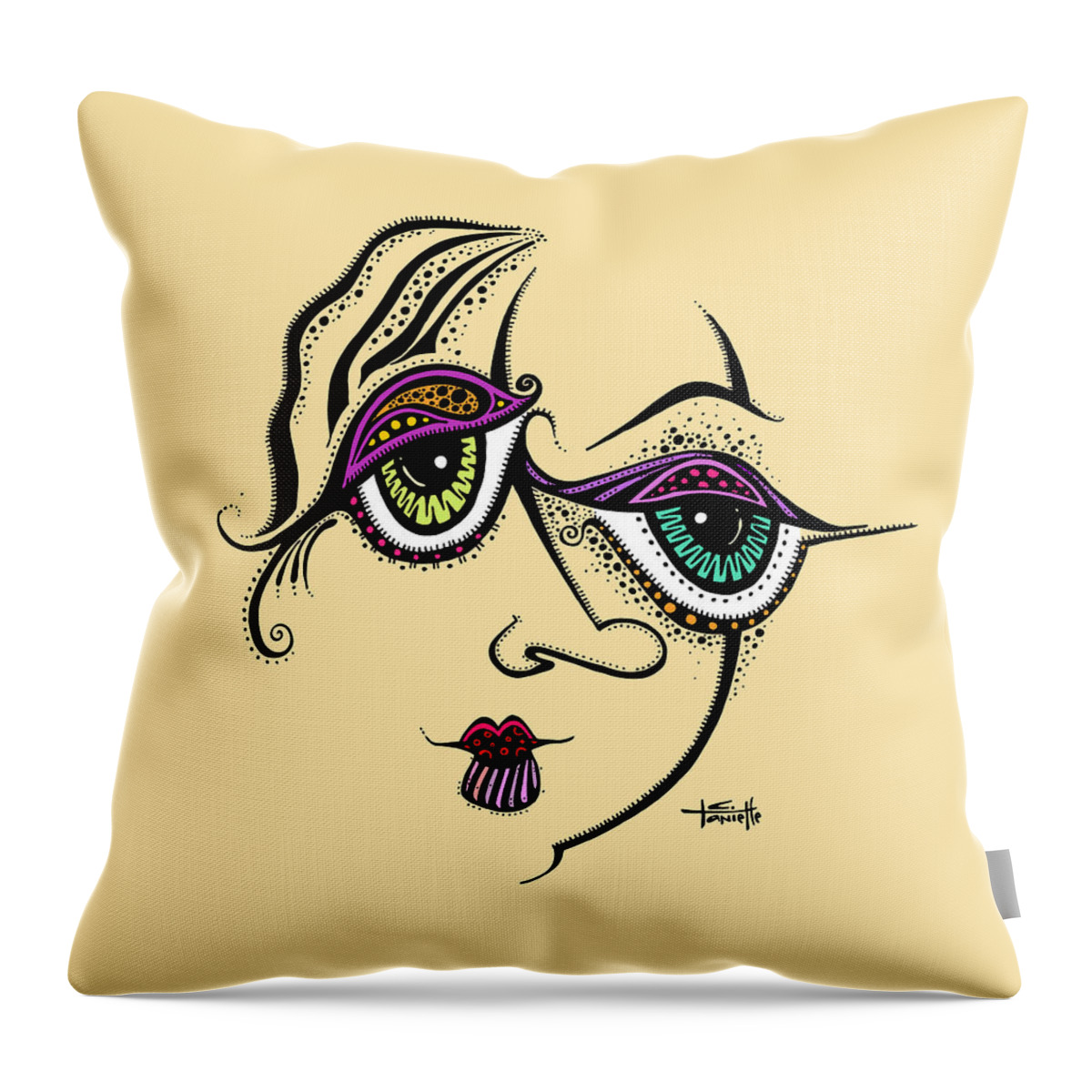 Color Added To Black And White Drawing Of Girl Throw Pillow featuring the painting Beauty in Imperfection by Tanielle Childers