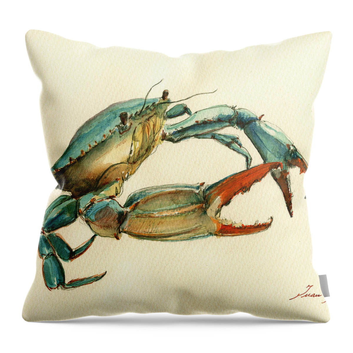 Blue Crab Throw Pillow featuring the painting Blue Crab painting #1 by Juan Bosco