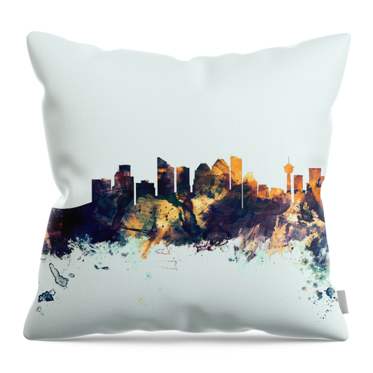 City Skyline Throw Pillow featuring the digital art Calgary Canada Skyline by Michael Tompsett