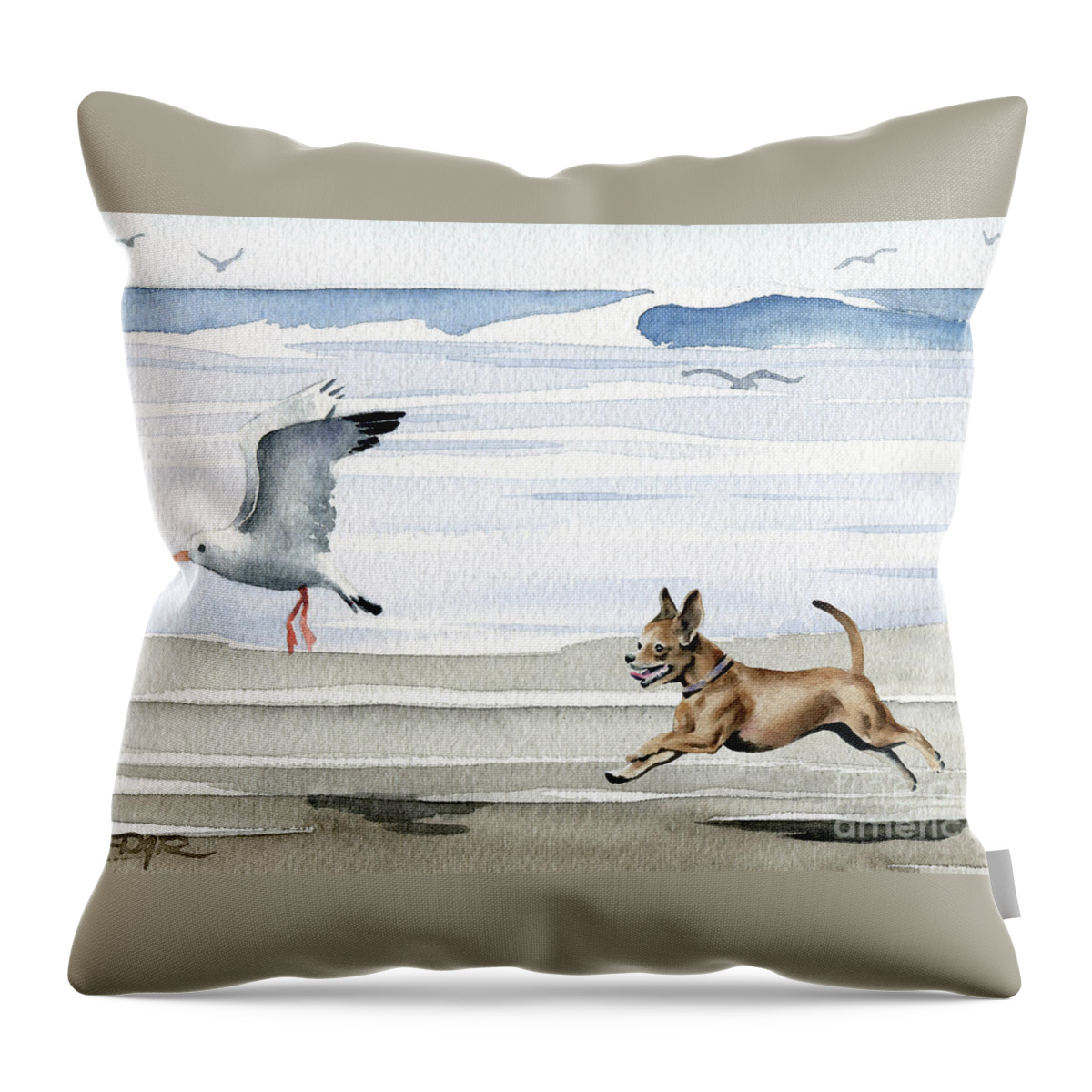 Chihuahua Throw Pillow featuring the painting Chihuahua at the Beach by David Rogers