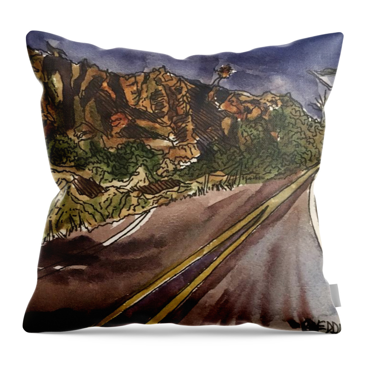 Landscape Throw Pillow featuring the painting Davis Mountains at Twilight by Angela Weddle
