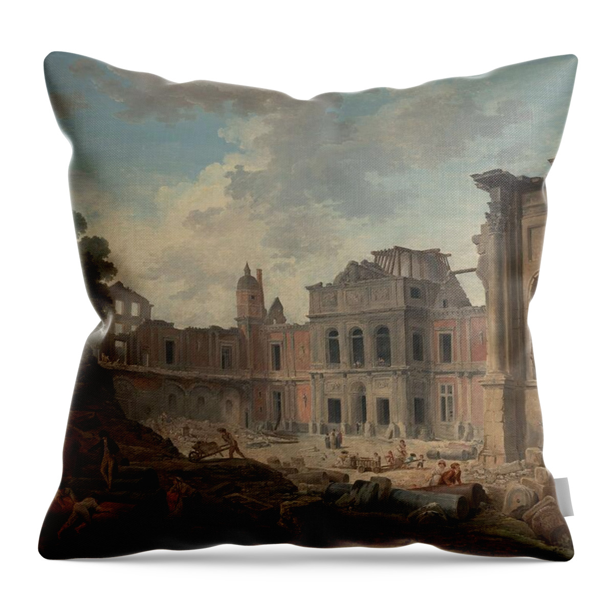 Hubert Robert Throw Pillow featuring the painting Demolition of the Chateau of Meudon by Hubert Robert