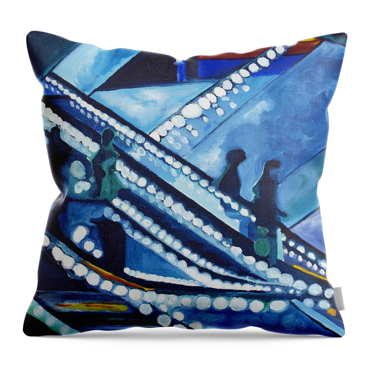 Night Scenes Throw Pillow featuring the painting Escalator Lights by Patricia Arroyo