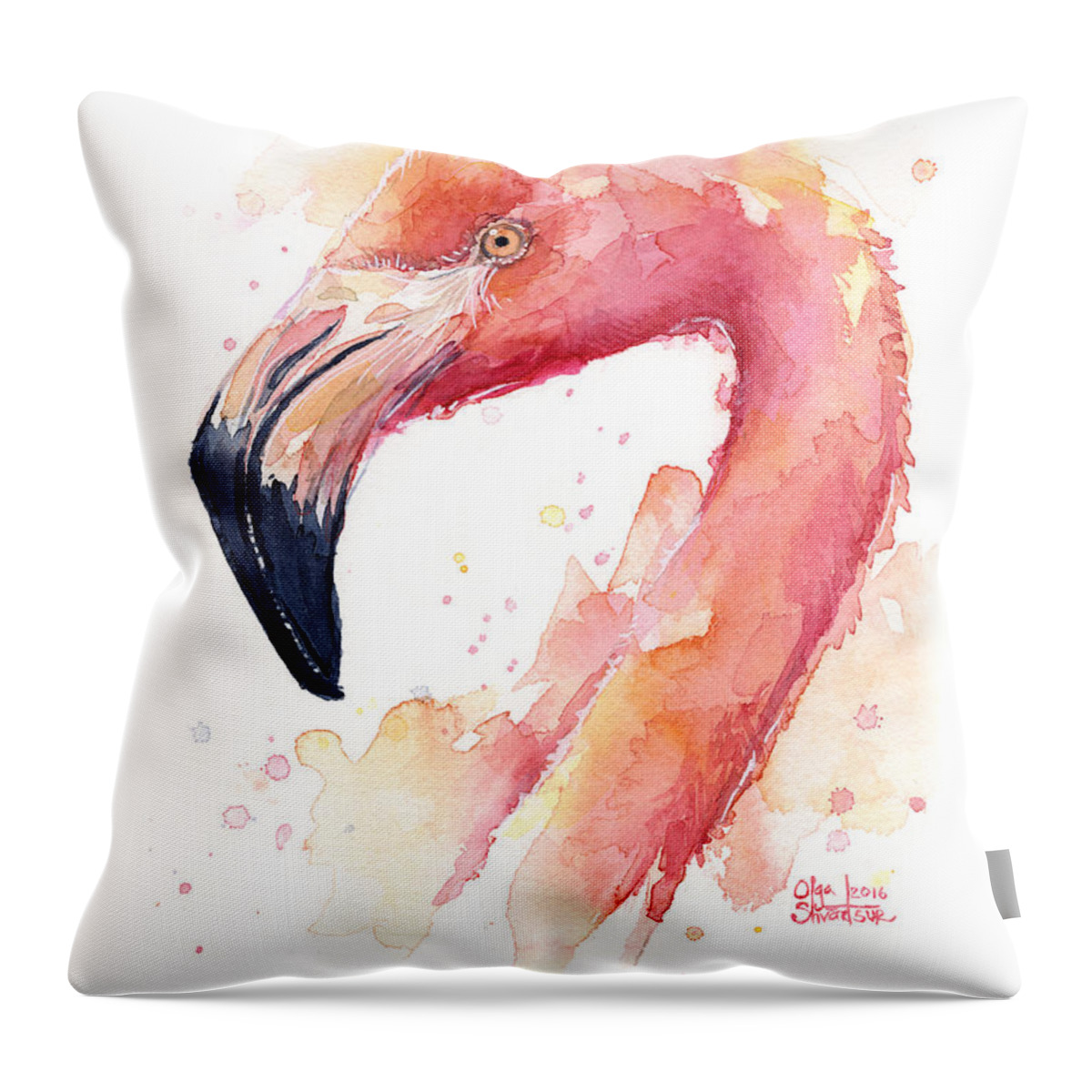 Flamingo Throw Pillow featuring the painting Flamingo Watercolor by Olga Shvartsur
