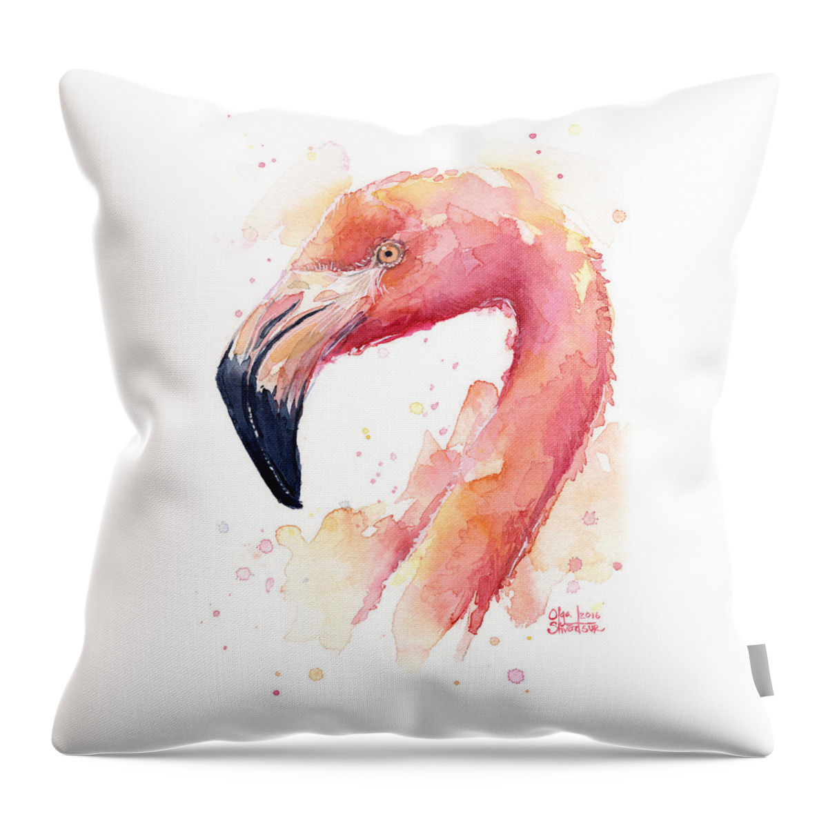 Watercolor Flamingo Throw Pillow featuring the painting Flamingo Watercolor by Olga Shvartsur