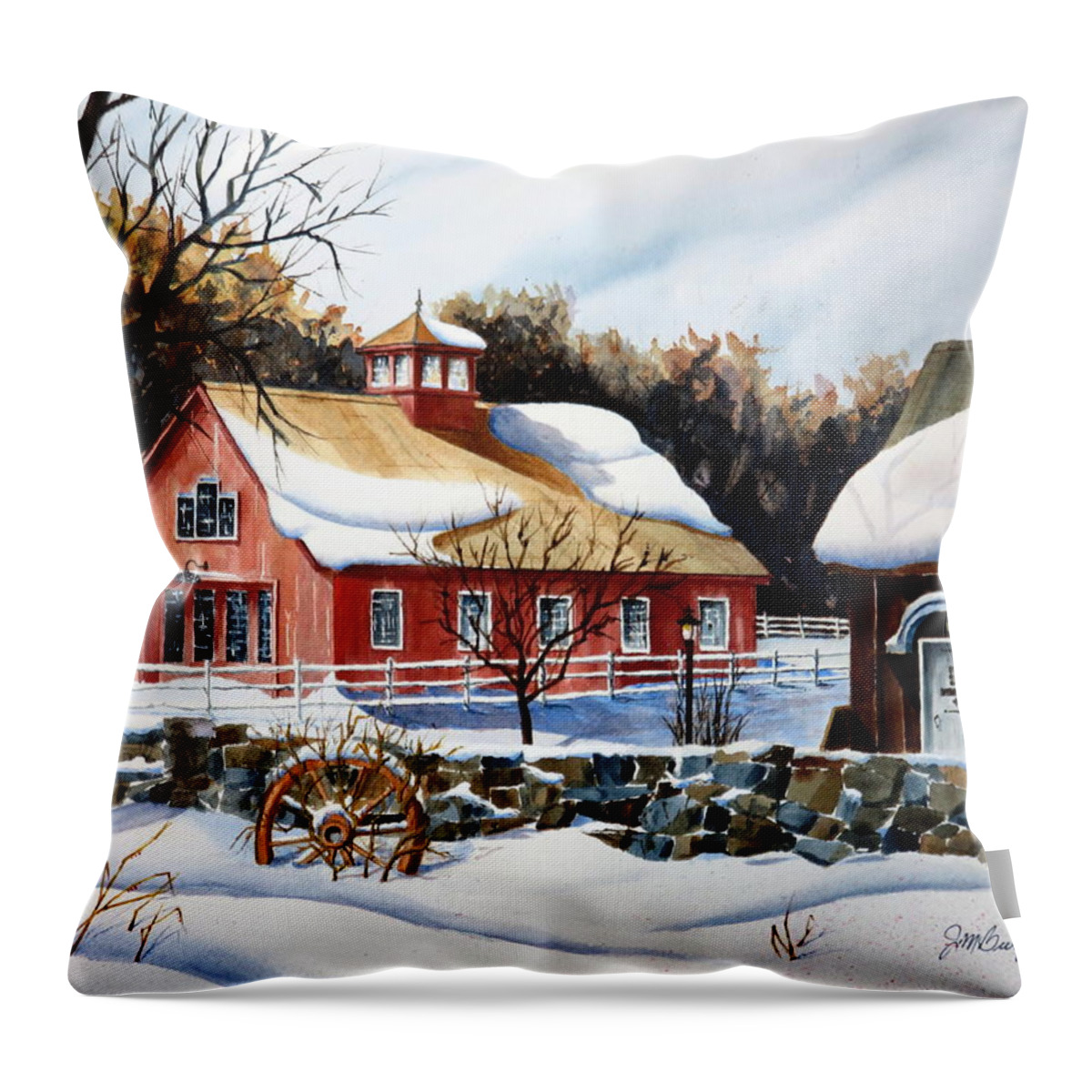 Barn Throw Pillow featuring the painting From the Green in Winter by Joseph Burger