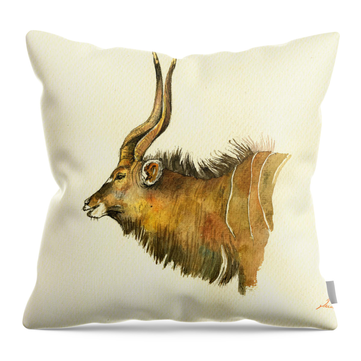 Eland Throw Pillow featuring the painting Greater Kudu by Juan Bosco