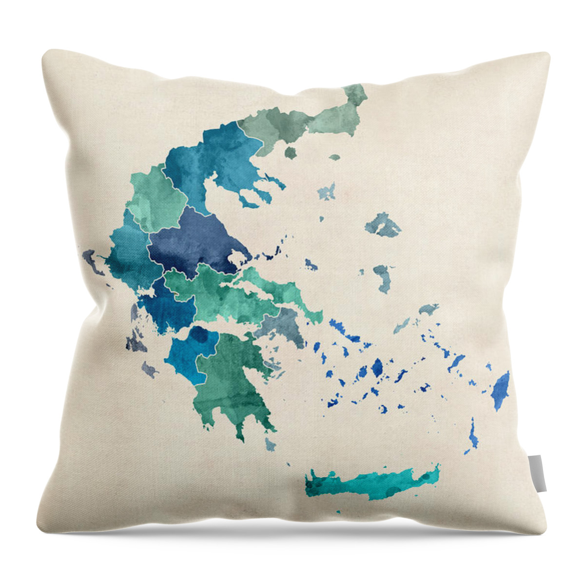 Map Art Throw Pillow featuring the digital art Greece Watercolor Map by Michael Tompsett