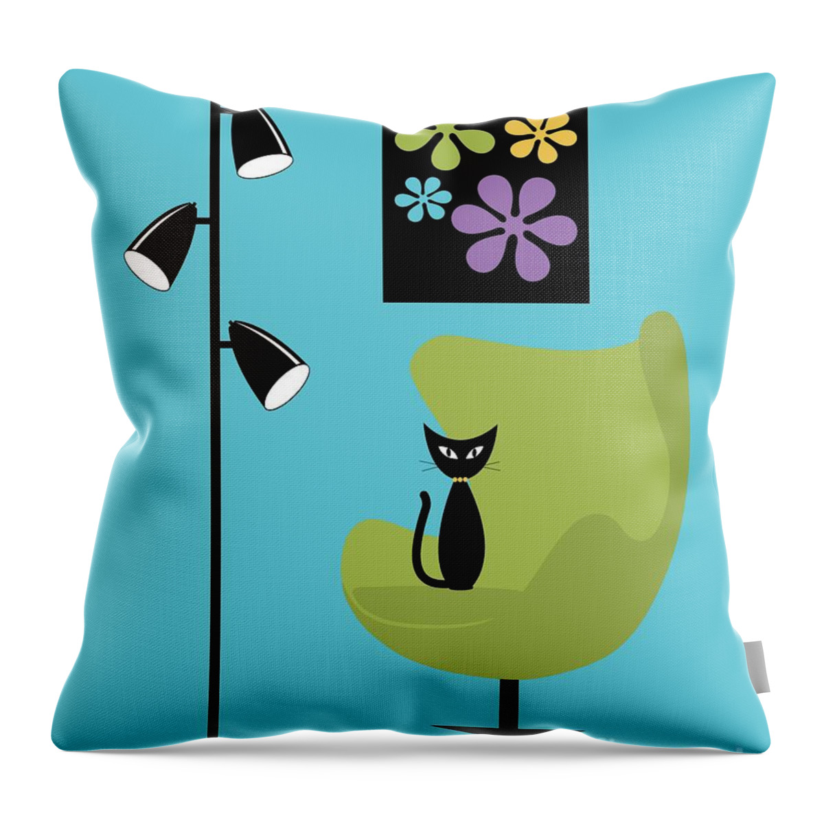 Blue Throw Pillow featuring the digital art Groovy Flowers in Blue by Donna Mibus