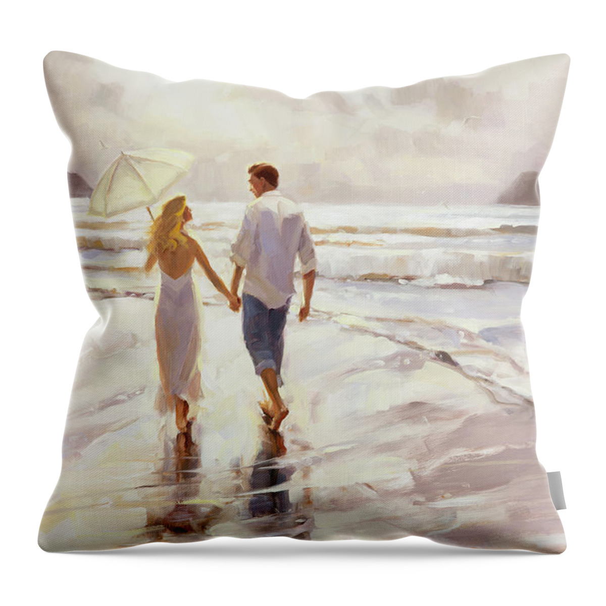 Romantic Throw Pillow featuring the painting Hand in Hand by Steve Henderson