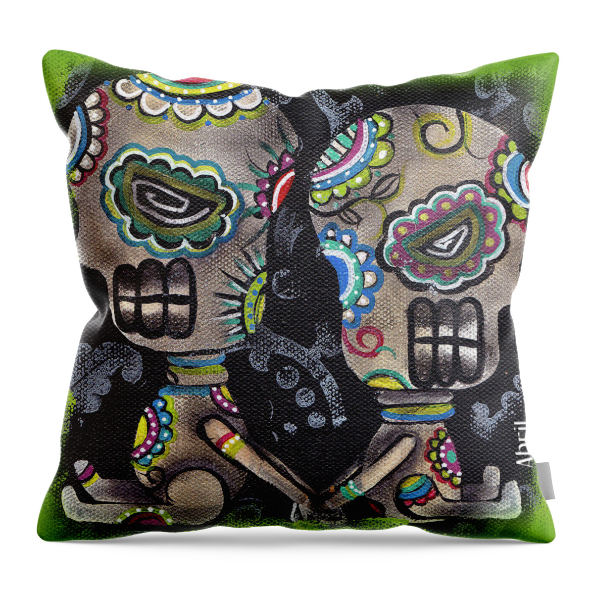 Day Of The Dead Throw Pillow featuring the painting Holding you by Abril Andrade