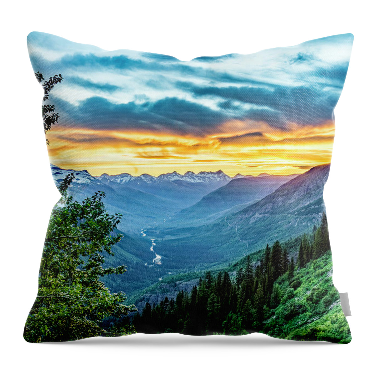 Glacier National Park Throw Pillow featuring the photograph Jackson Glacier Overlook At Sunset by Donald Pash