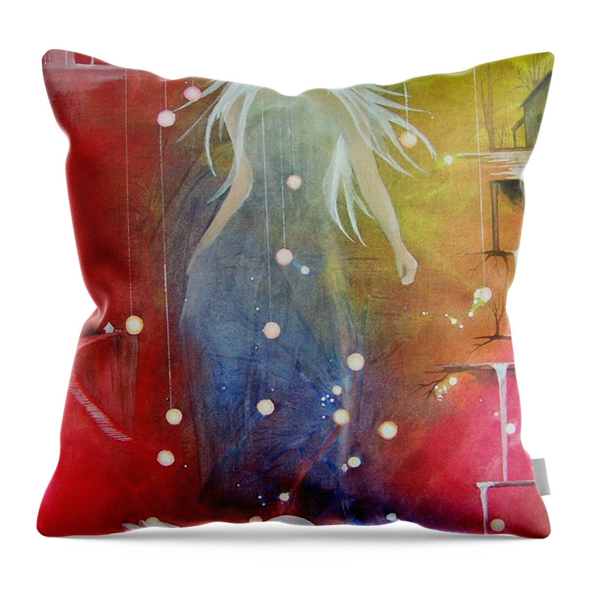 Girl Throw Pillow featuring the painting Kendra and the Swan by Jackie Mueller-Jones