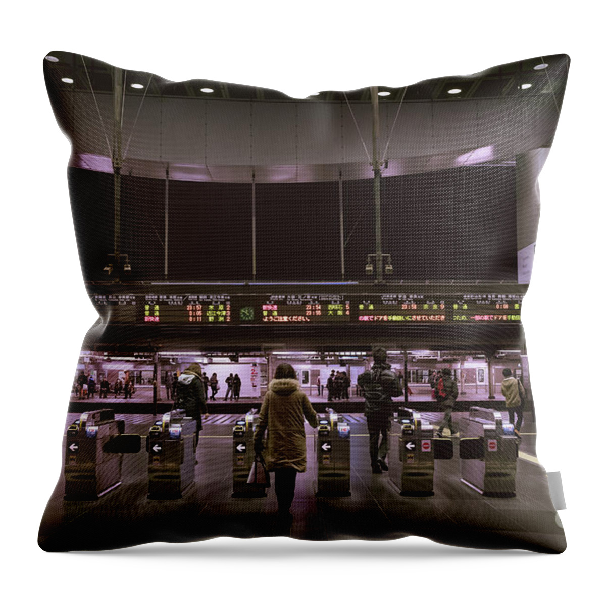 Escalator Throw Pillow featuring the photograph Kyoto Train Station, Japan by Perry Rodriguez