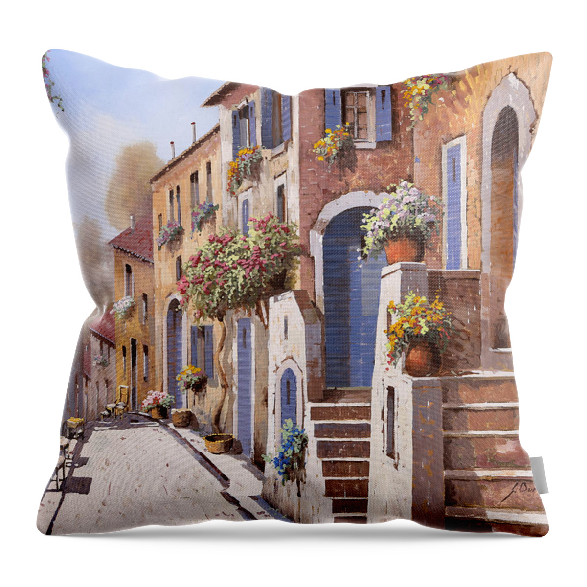 Street Scene Throw Pillow featuring the painting I Gradini Al Sole by Guido Borelli