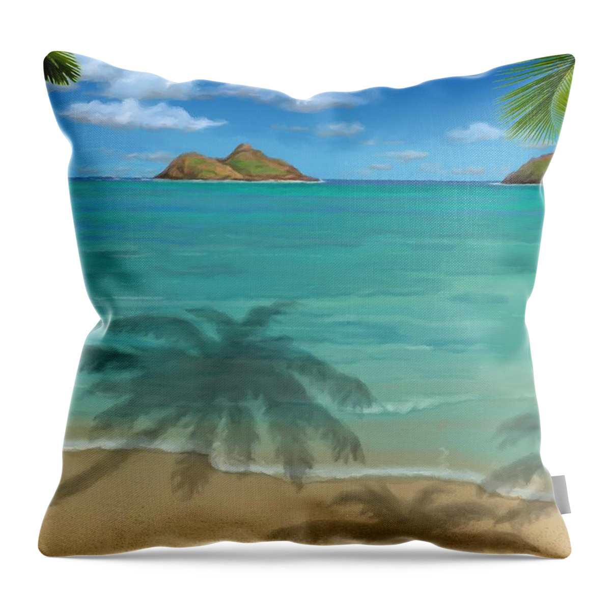 Lanikai Beach Throw Pillow featuring the painting Lanikai Beach by Stephen Jorgensen