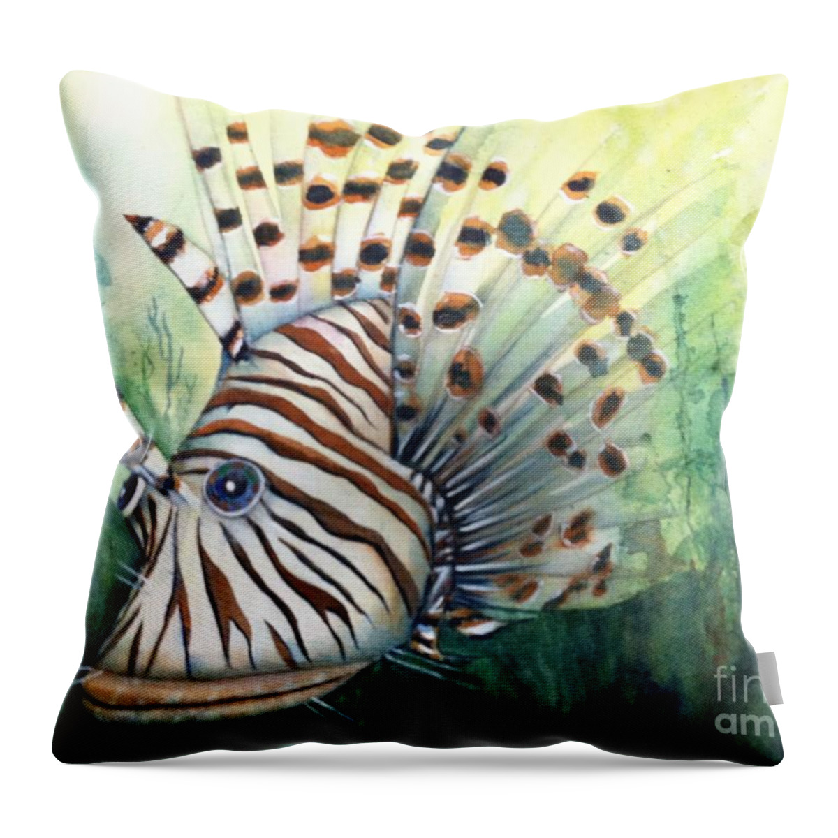 Lionfish Throw Pillow featuring the painting Lionfish by Midge Pippel