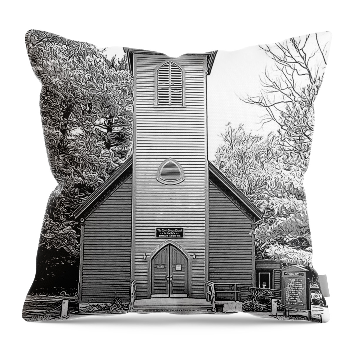 Little Brown Church Throw Pillow featuring the drawing Little Brown Church by Greg Joens