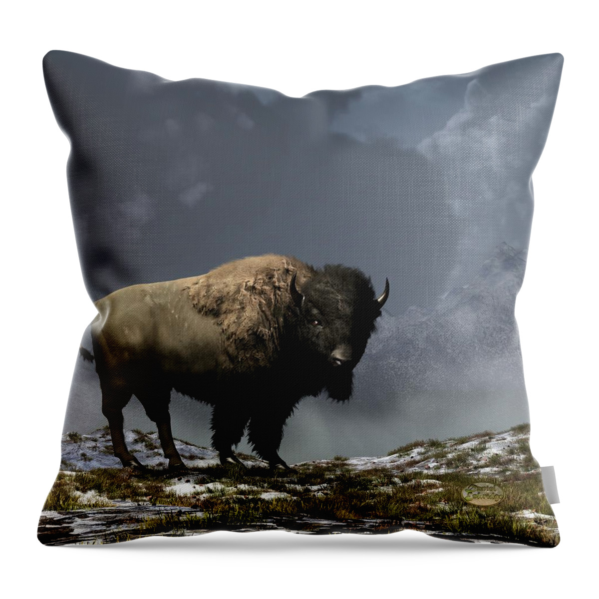 Bison Throw Pillow featuring the digital art Lonely Bison #1 by Daniel Eskridge