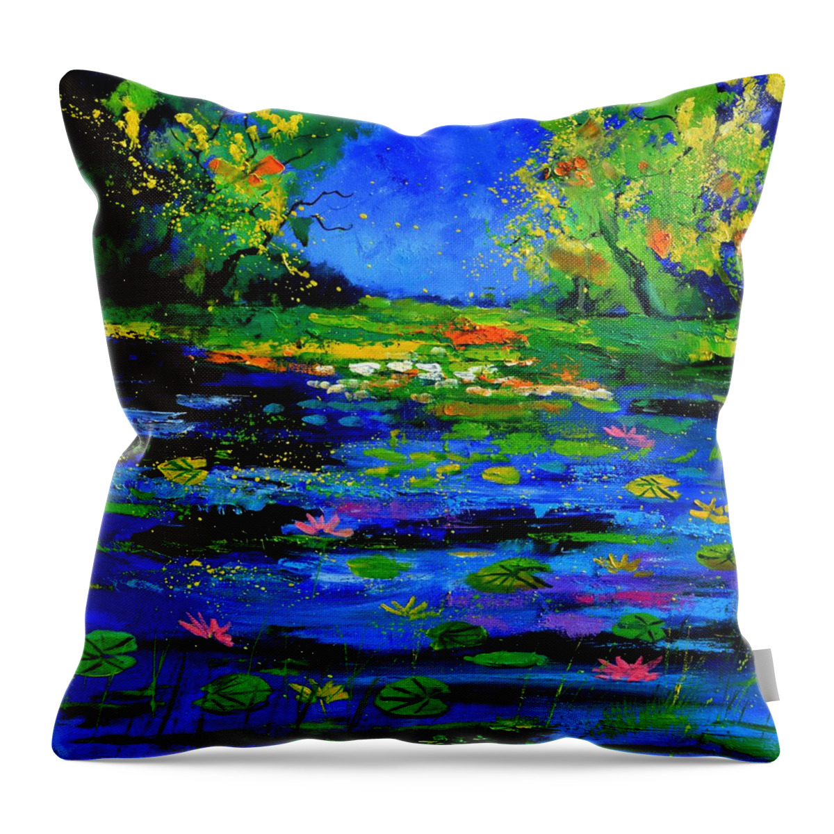 Landscape Throw Pillow featuring the painting Magic pond 765170 by Pol Ledent