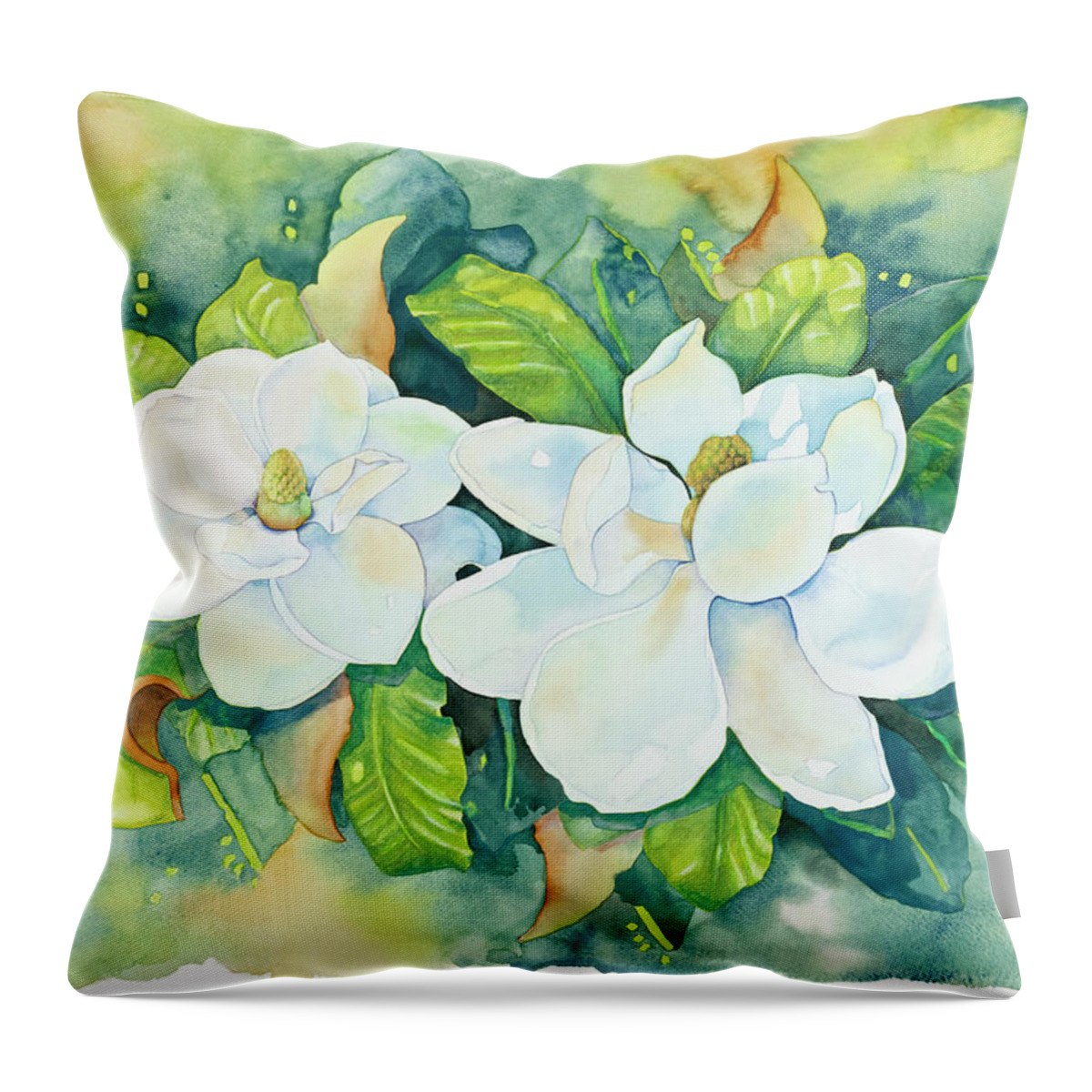 Magnolias Throw Pillow featuring the painting Magnolias by Cathy Locke