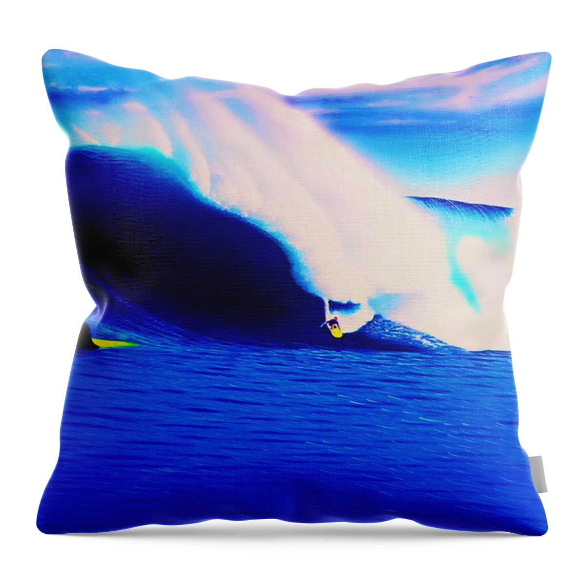 Surfing Throw Pillow featuring the painting Jaws 2013 by John Kaelin