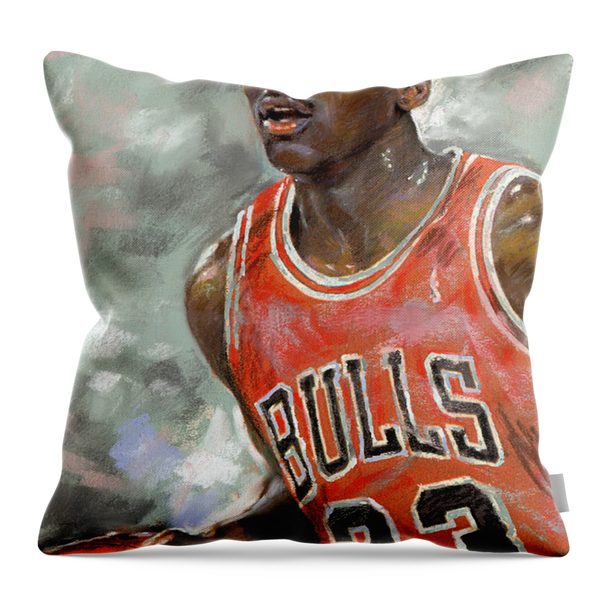 Michel Jordan Throw Pillow featuring the pastel Michael Jordan by Ylli Haruni