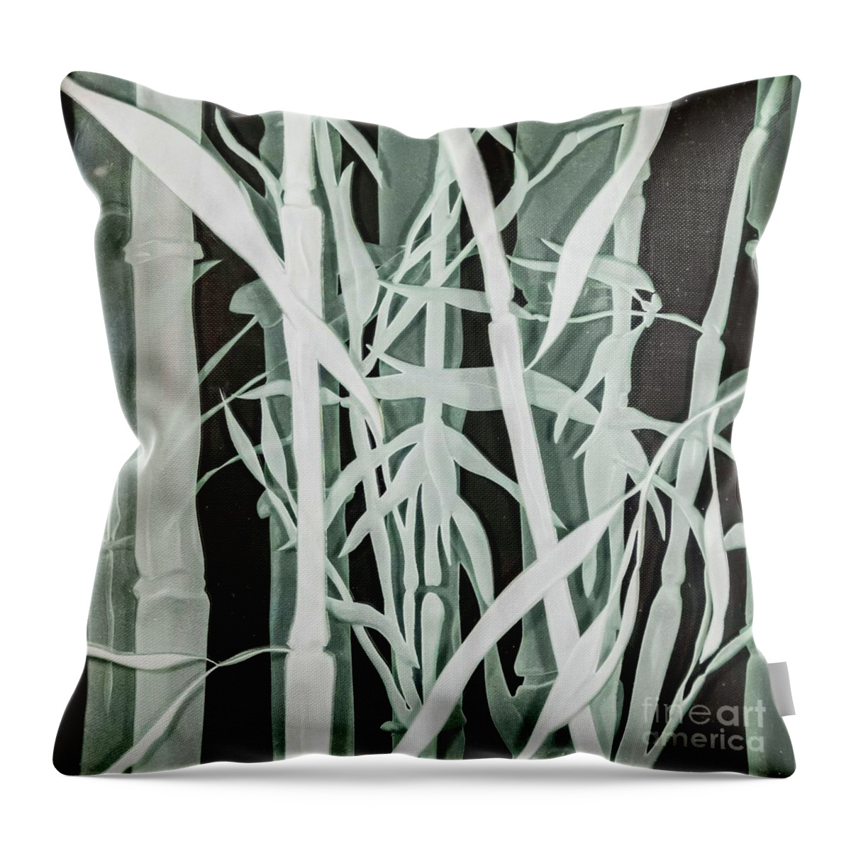 Carved Glass Throw Pillow featuring the glass art Midnight Bamboo by Alone Larsen