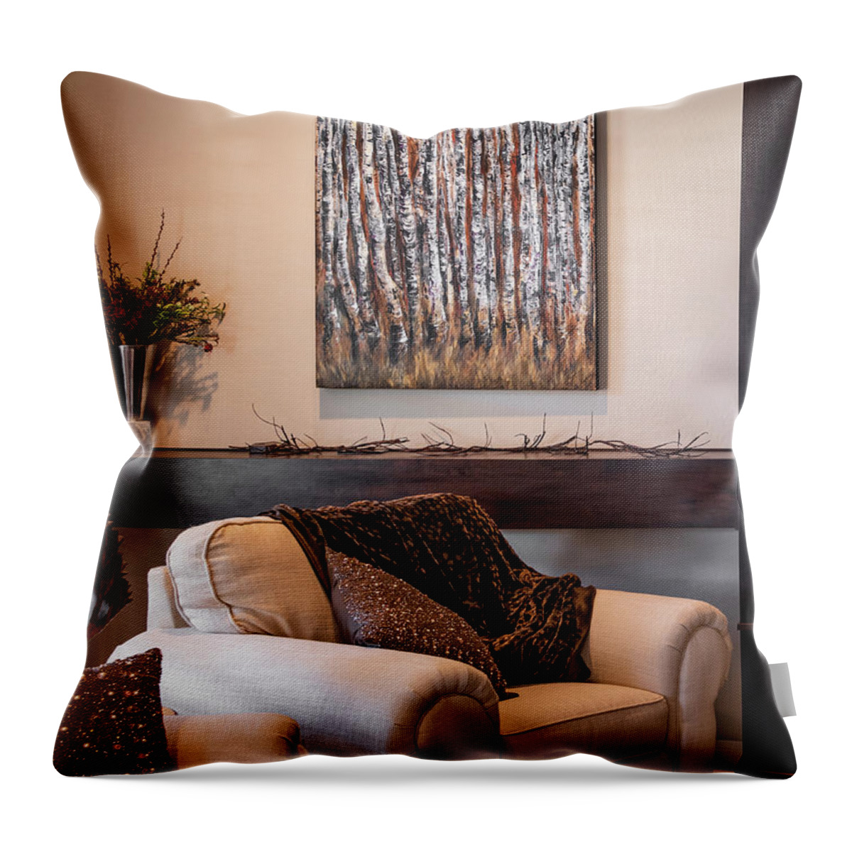 Aspens Throw Pillow featuring the painting Moonlight Aspens by Sheila Johns