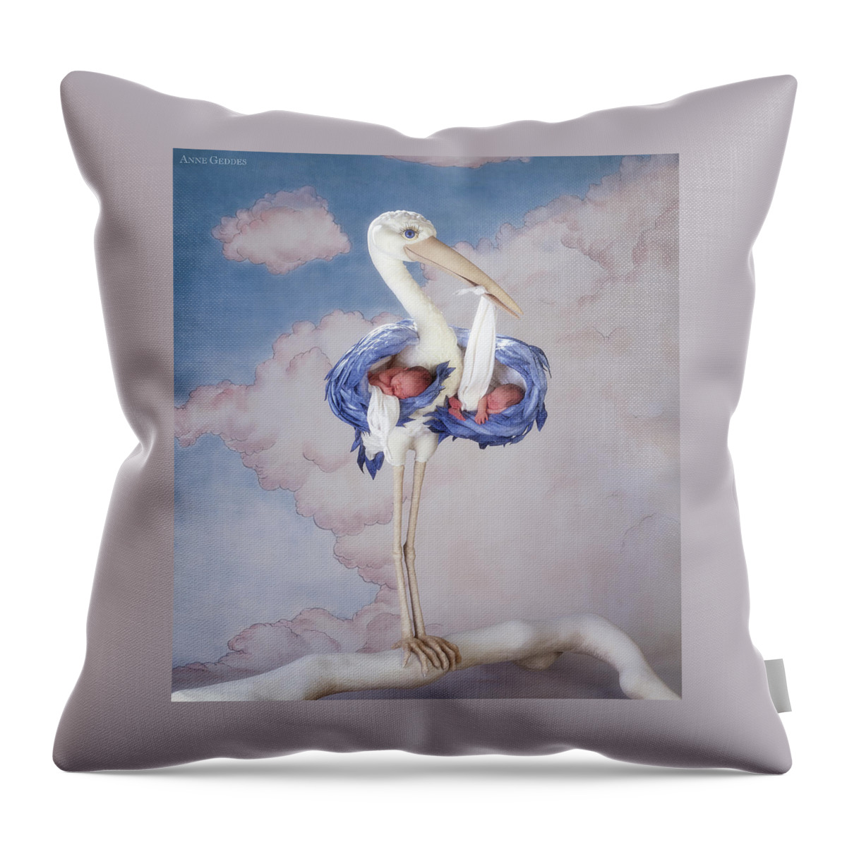 Baby Throw Pillow featuring the photograph Mother Stork by Anne Geddes