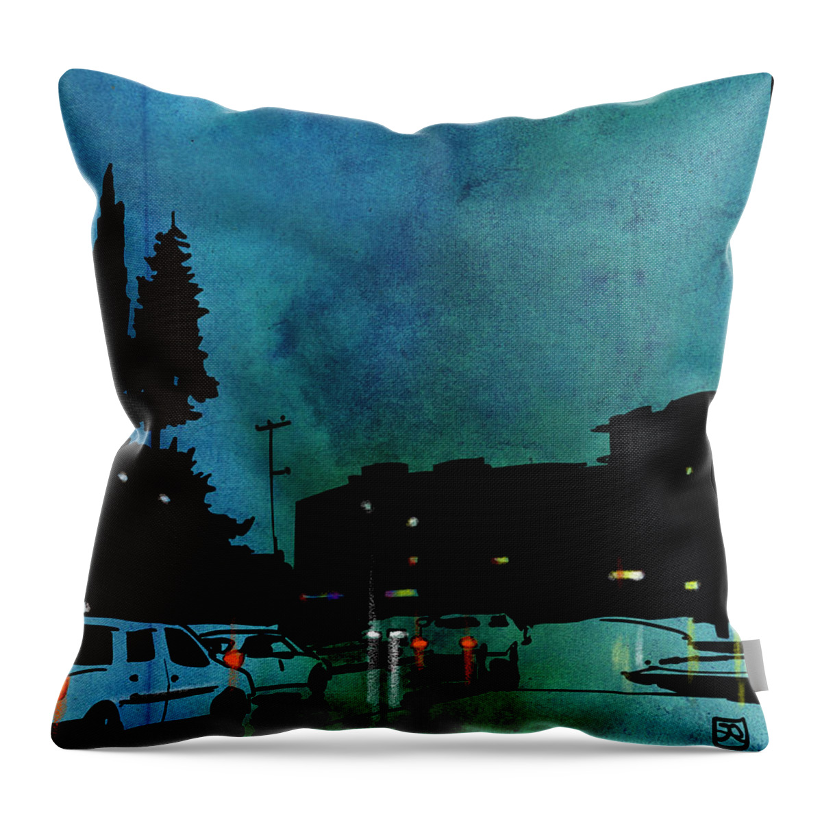 Nightscape Throw Pillow featuring the drawing Nightscape 03 by Giuseppe Cristiano