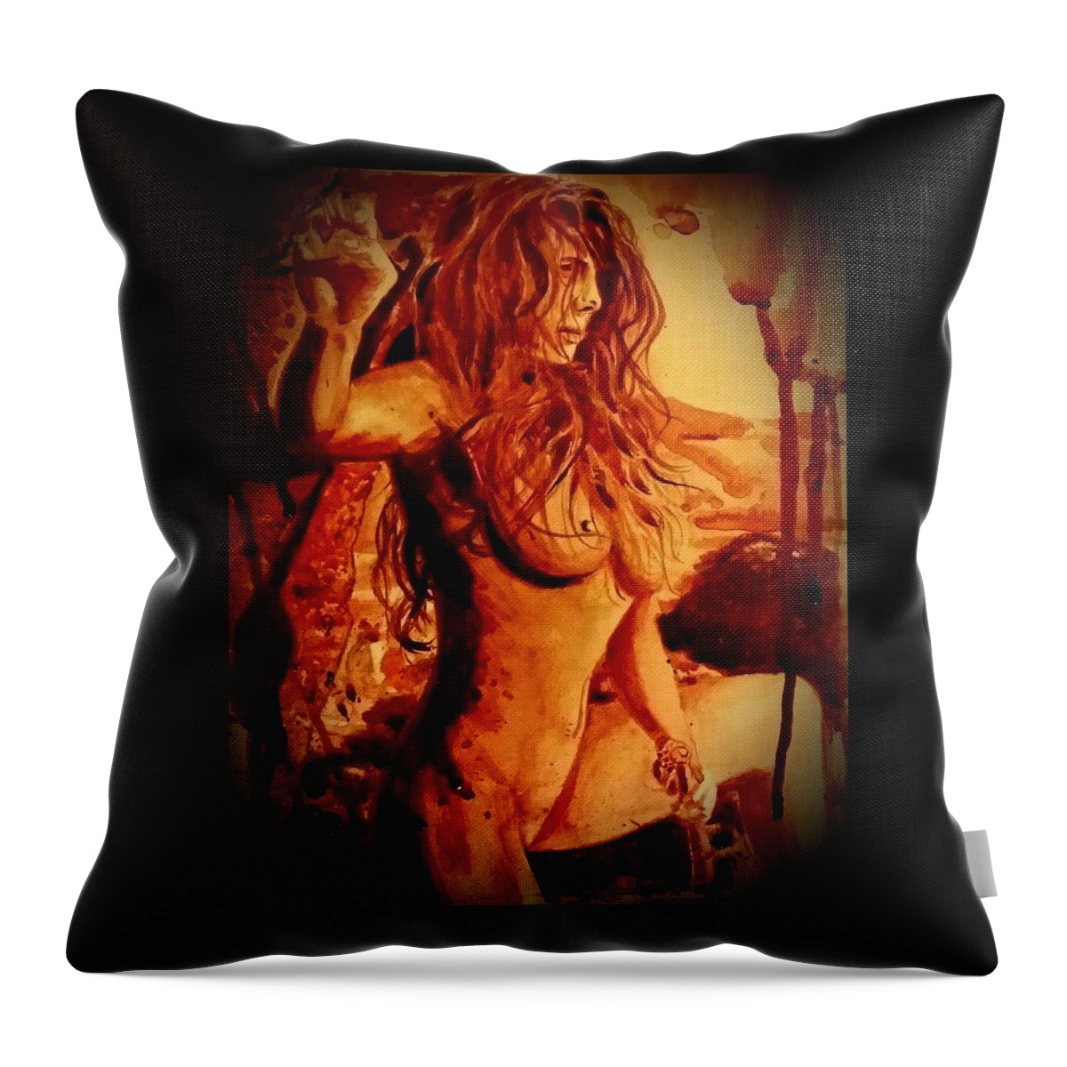 Jessica Throw Pillow featuring the painting Nude On Beach by Ryan Almighty
