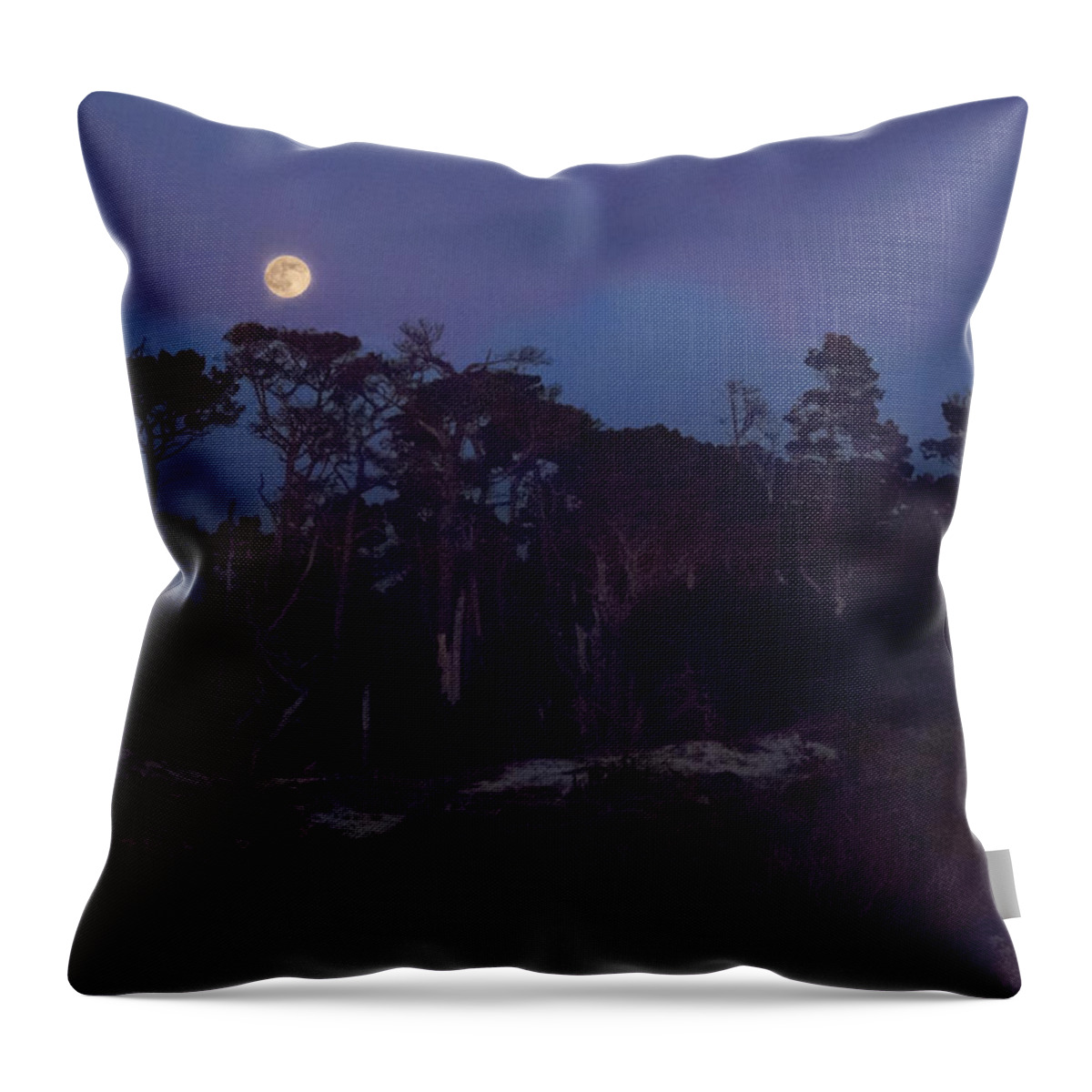 Moon Throw Pillow featuring the photograph Pebble Beach Moonrise by Derek Dean