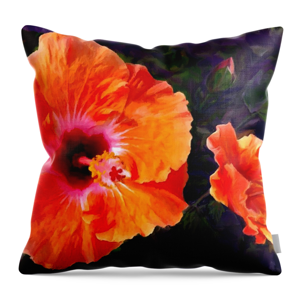 Hibiscus Throw Pillow featuring the painting Pinkish Orange Hibiscus by Stephen Jorgensen