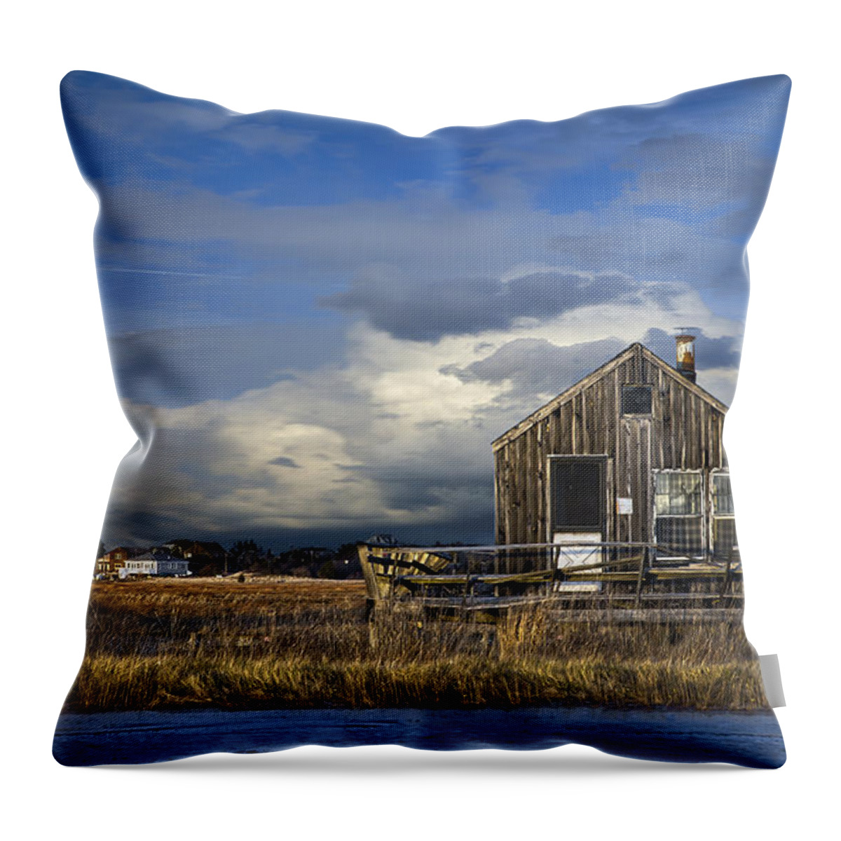 Plum Throw Pillow featuring the photograph Plum Island Shack by Rick Mosher