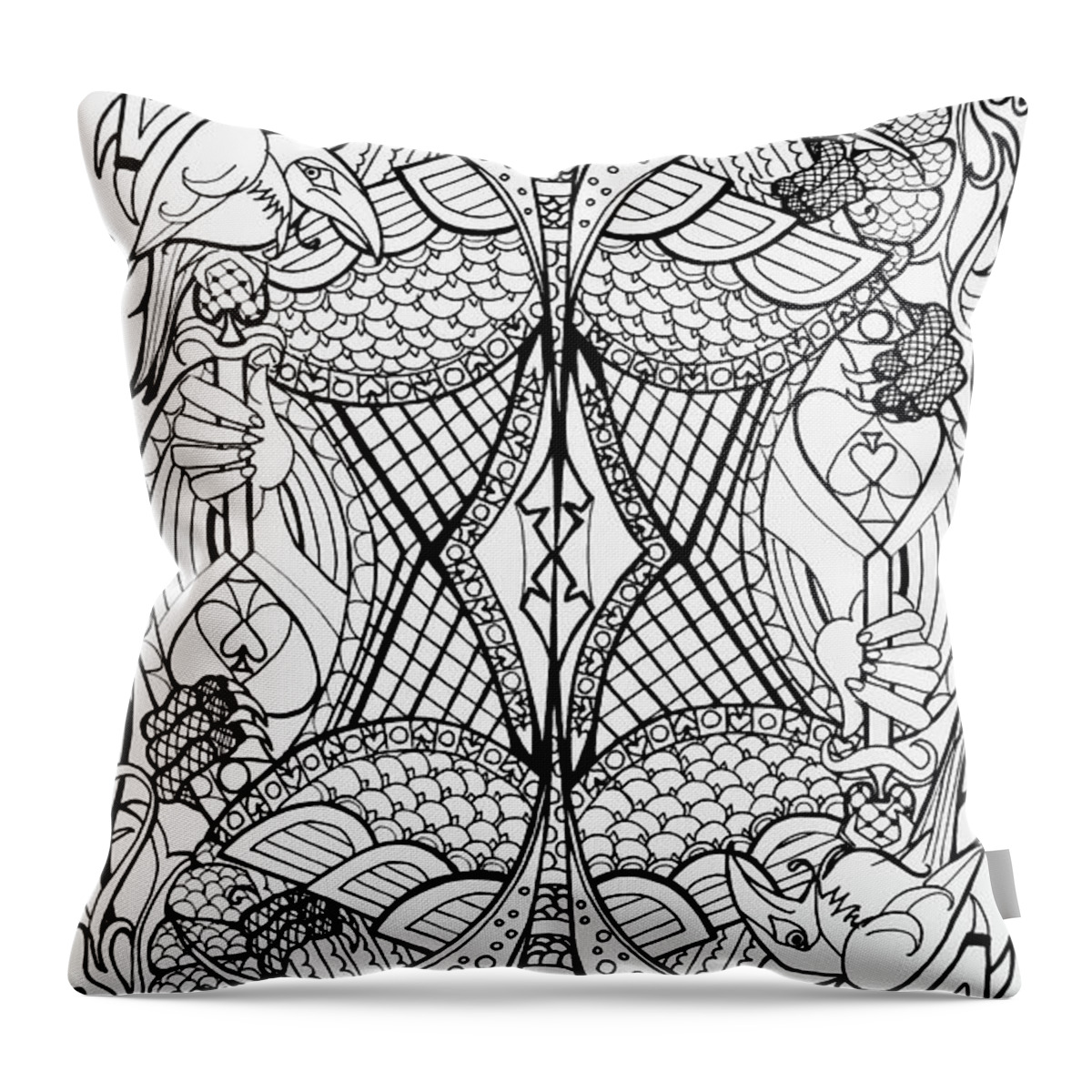 Queen Of Spades Throw Pillow featuring the drawing Queen Of Spades 2 by Jani Freimann