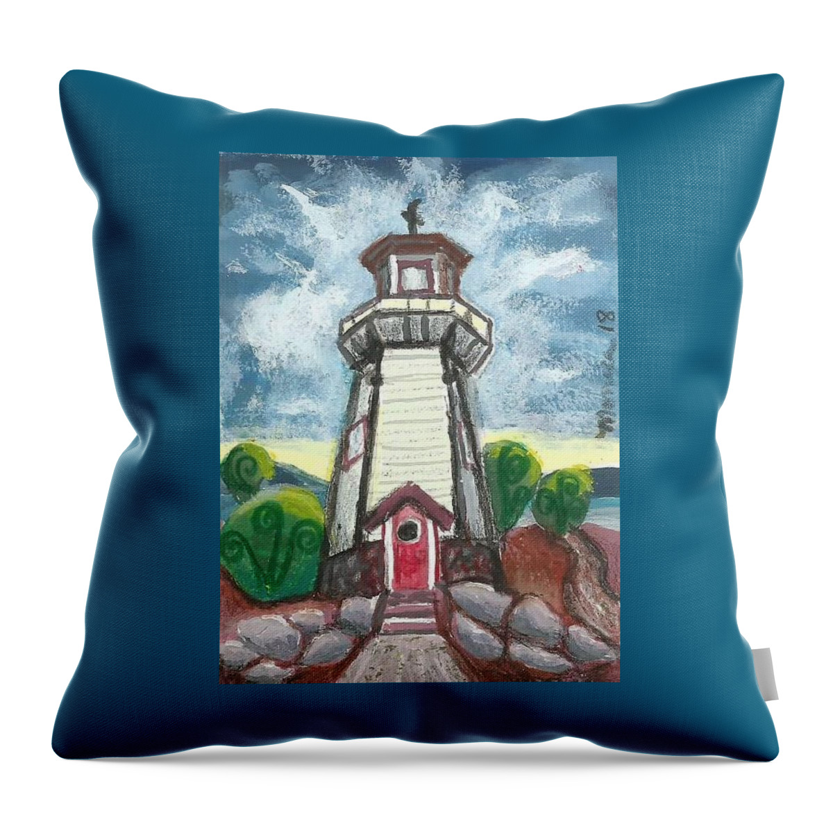 Lighthouse Throw Pillow featuring the painting River Rouge Memorial Lighthouse by Monica Resinger