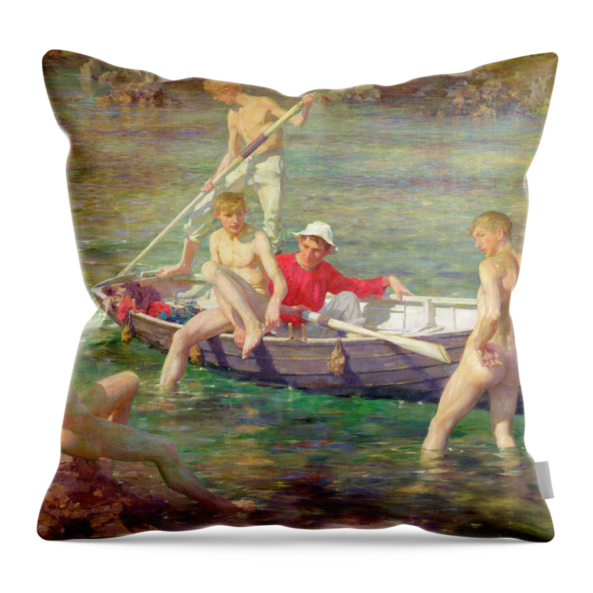 Henry Scott Tuke Throw Pillow featuring the painting Ruby Gold and Malachite by Henry Scott Tuke