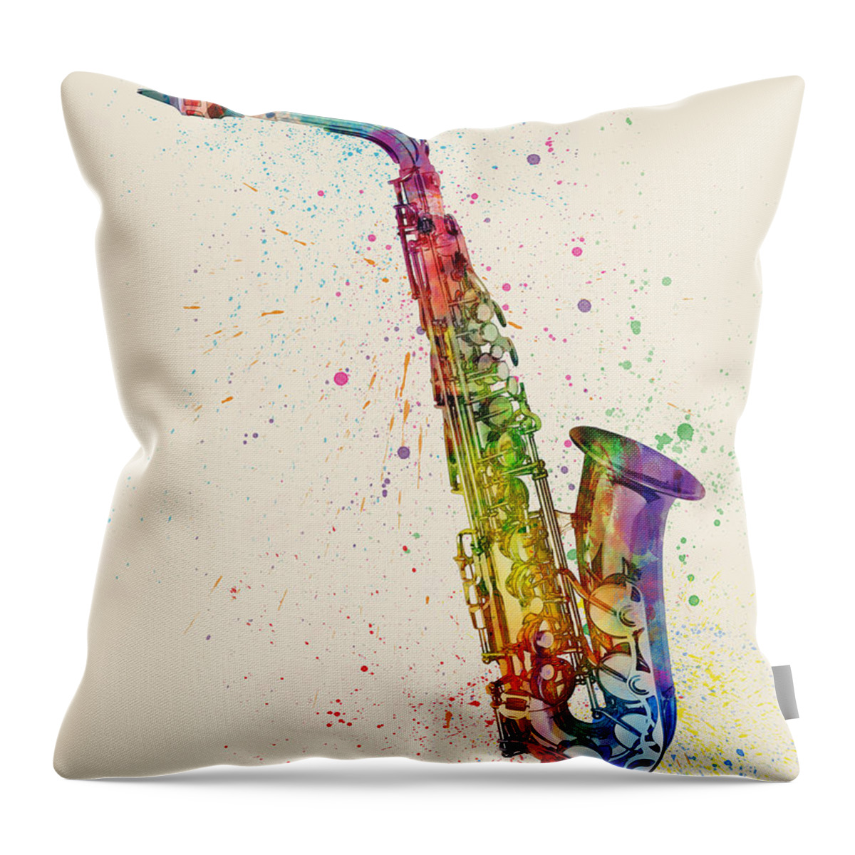 Saxophone Throw Pillow featuring the digital art Saxophone Abstract Watercolor by Michael Tompsett