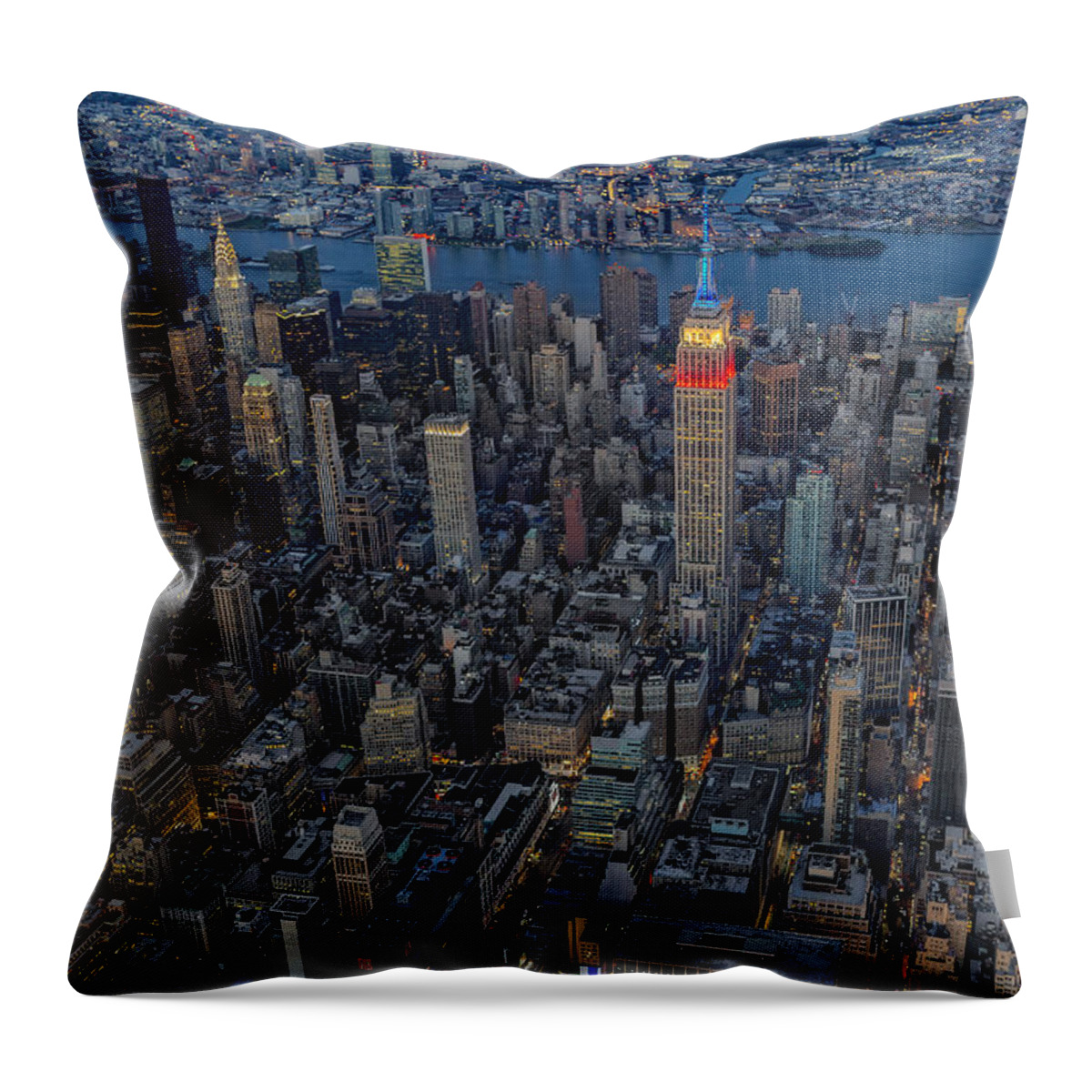 Aerial View Throw Pillow featuring the photograph September 11 NYC Tribute by Susan Candelario
