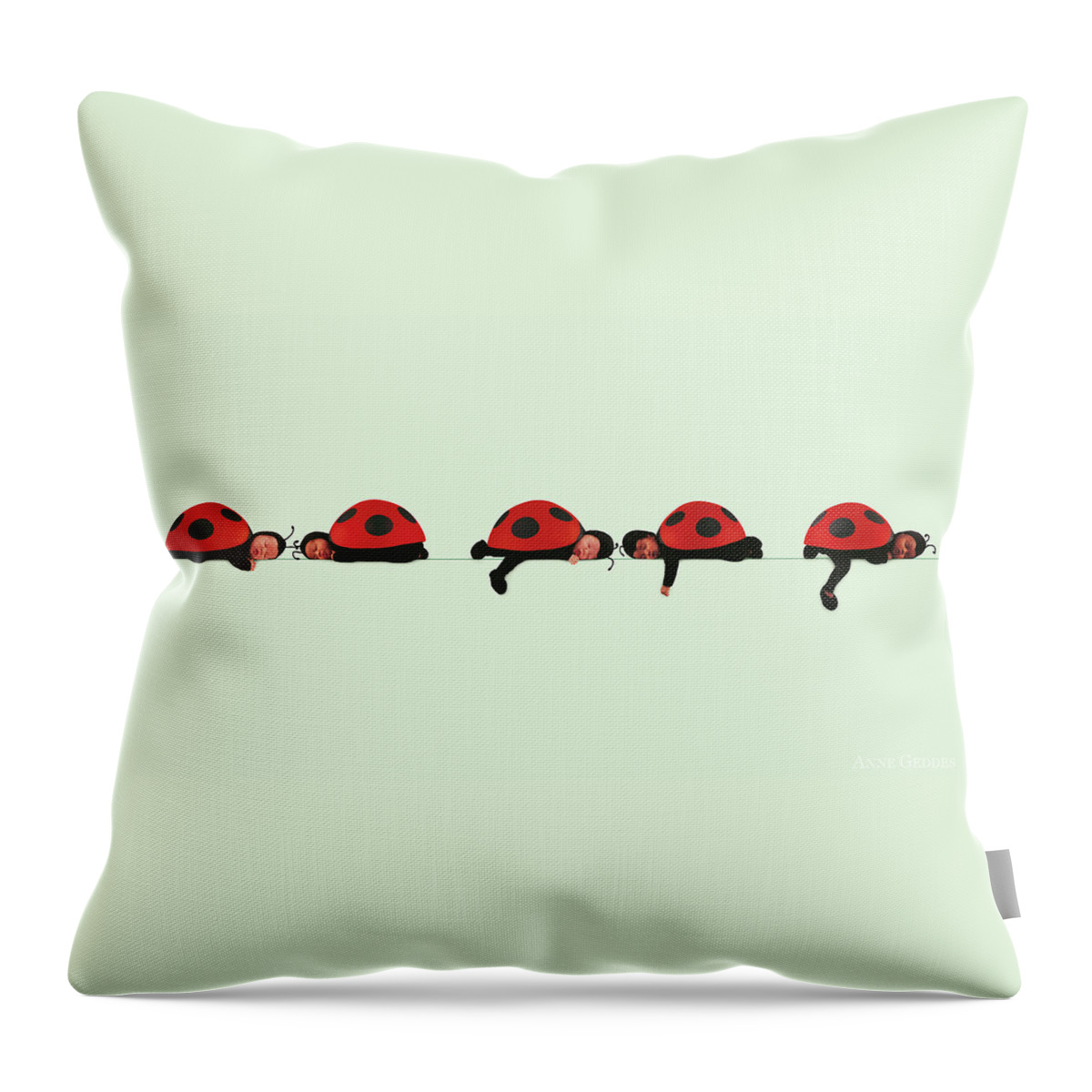 Ladybugs Throw Pillow featuring the photograph Ladybugs by Anne Geddes